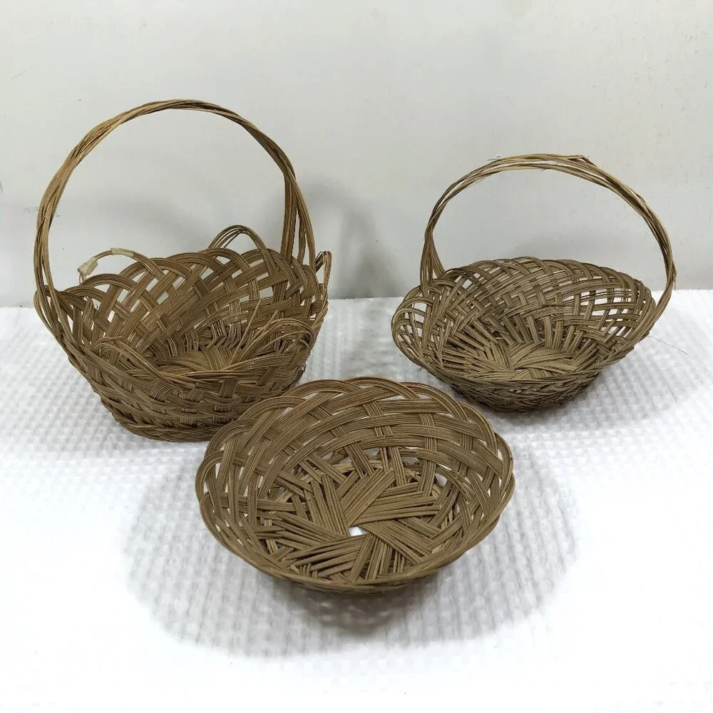 Vintage Wicker Basket with Handle Bundle